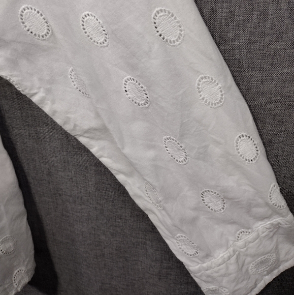 Charter Club Eyelet Polkadot Relaxed Fit Button Shirt Women's 16 White Office - Picture 4 of 8